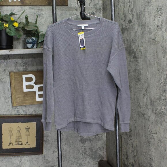 NWT Seven7 High-Low Hem Super Soft Waffle Knit Crew Pullover Top 7M70063 M Gray - Picture 3 of 6